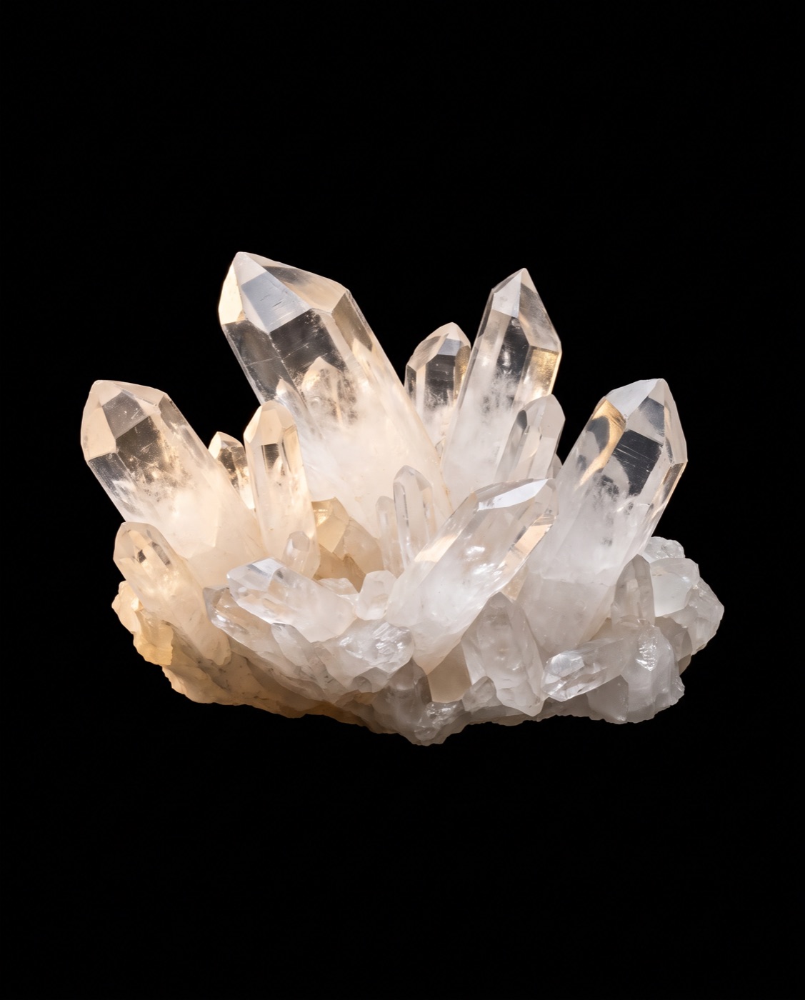A natural quartz crystal cluster